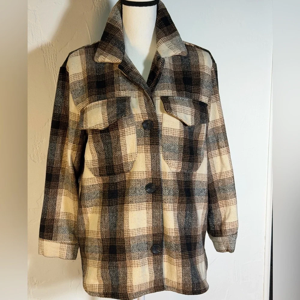 Miss Selfie Plaid Shacket / Jacket - Brown and Cream